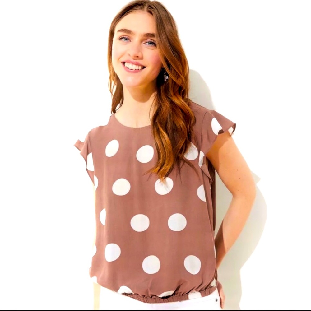 Loft Plus polka dot banded hem flutter top brand new